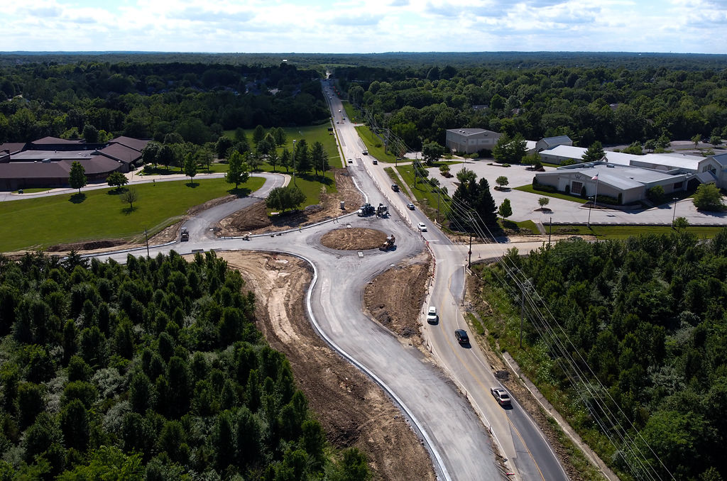 An aerial shot of the roundabout